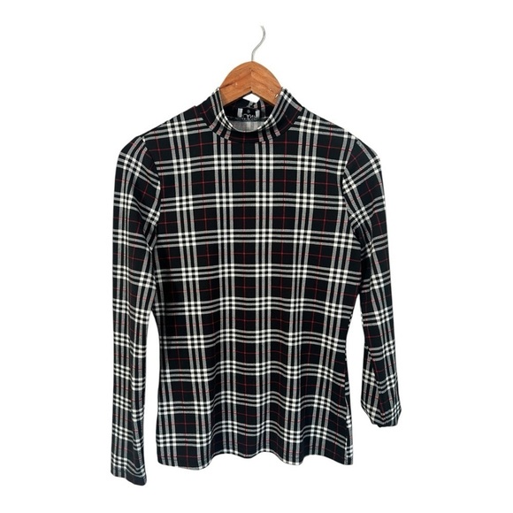 Blank Black and White Plaid Shirt Women's Size Medium Long Sleeves High Neck - Picture 2 of 6